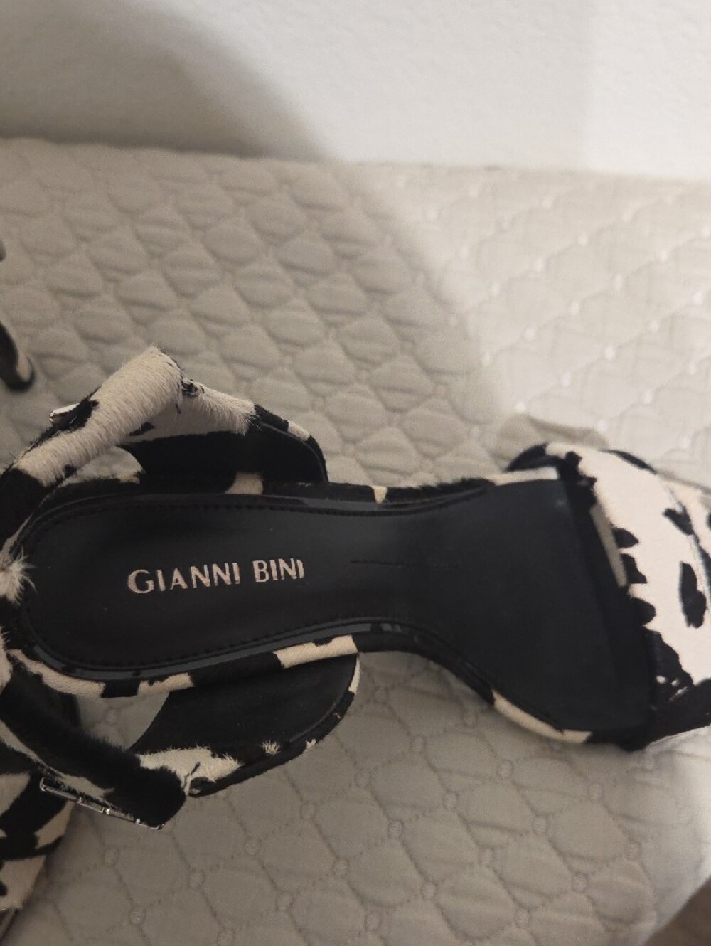 Gianni Bini Black and White Cow-Print Stiletto Sandals - Picture 2 of 5